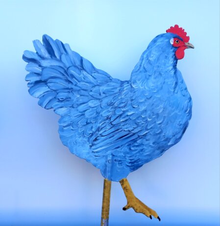Deko-Huhn 14-25, Henne aufrecht, blaugraues Gefieder