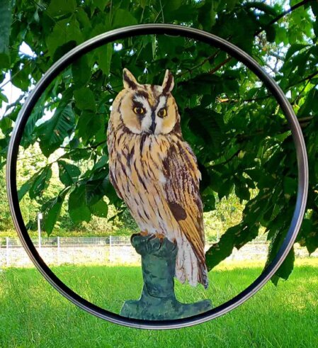 Waldohreule-04-im Ring frei drehend aufgehängt-Gartendeko-wetterfest